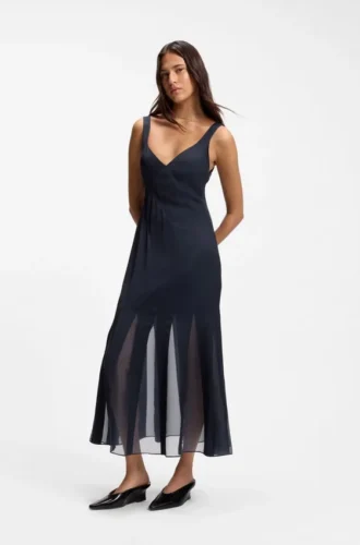 Satin-slipklänning med organza-insatser