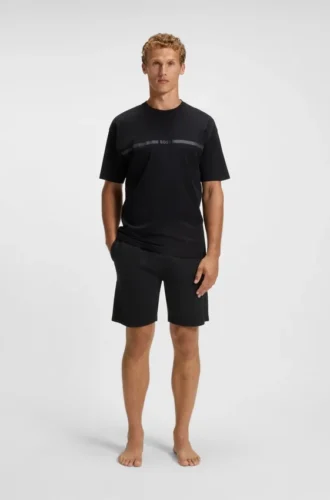 Shorts i bomullsfrotté med logotyp och rand