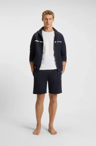 Shorts i bomullsfrotté med logotyp och rand