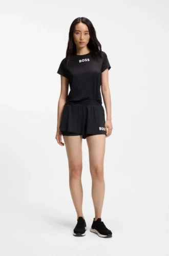Shorts i stretchjersey med kontrasterande logotyp