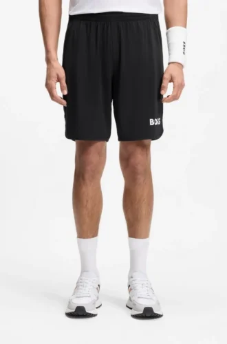 Shorts i stretchjersey med logotyp och dold dragsko