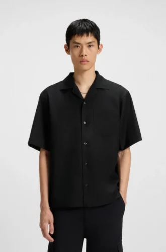 Skjorta i oversized-passform i twill av ullblandning