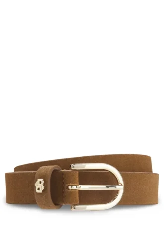 Skärp i mocka med guldfärgat Double B-monogram