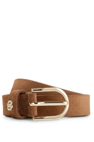 Skärp i mocka med guldfärgat Double B-monogram