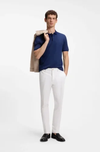 Slim fit-byxor i bomull, silke och stretch