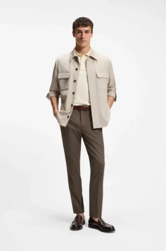 Slim fit-byxor i bomull, silke och stretch
