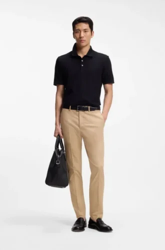 Slim fit-byxor i bomull, silke och stretch