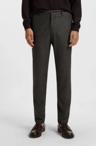 Slim fit-byxor i jungfruull med mikromönster