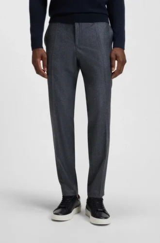 Slim fit-byxor i jungfruull med mikromönster