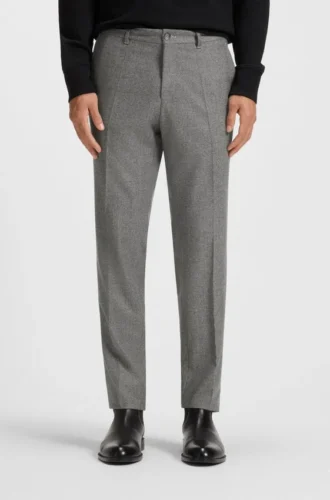 Slim fit-byxor i jungfruull med mikromönster