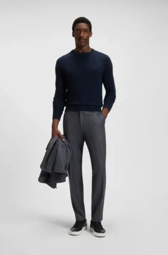 Slim fit-byxor i jungfruull med mikromönster