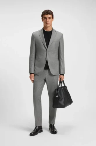Slim fit-byxor i jungfruull med mikromönster