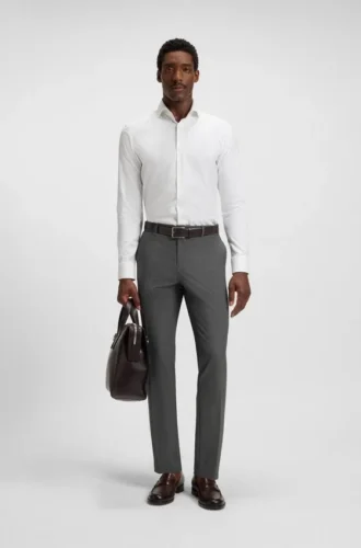 Slim fit-byxor i stretchtyg med mikromönster