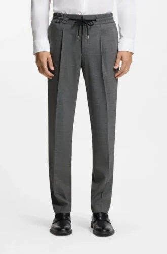 Slim fit-byxor i ullblandad sharkskin