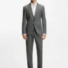 Slim fit-byxor i ullblandad sharkskin