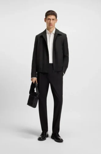 Slim fit-jacka i poplin av ullblandning