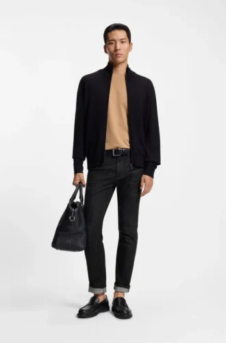 Slim fit-jeans i Delaware-blått, skrynkelfri denim
