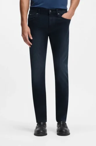 Slim fit-jeans i Delaware-blått, stickad denim