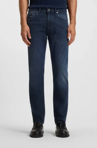 Slim fit-jeans i Delaware-blått, stickad denim