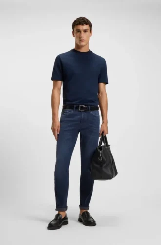 Slim fit-jeans i Delaware-blått, stickad denim