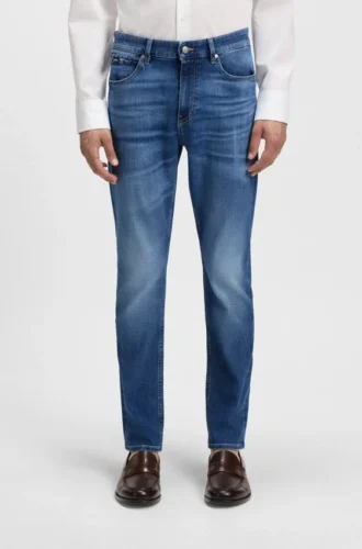Slim fit-jeans i delawareblått, bekvämt stretchdenim