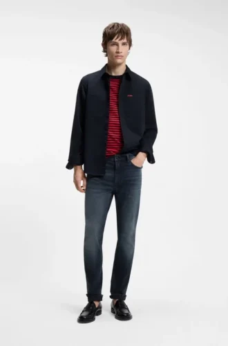 Slim fit-jeans i mörkblå stretchdenim