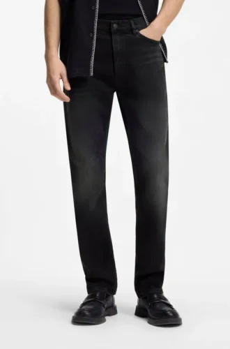 Slim fit-jeans i mörkgrå stretchdenim