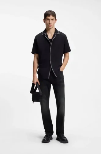 Slim fit-jeans i mörkgrå stretchdenim