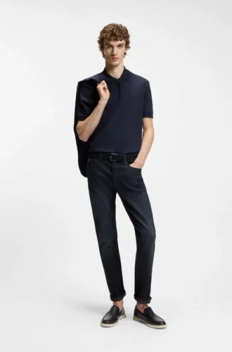 Slim fit-jeans i stickad denim i färgen Delaware blue