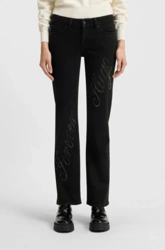 Slim fit-jeans med strasslogotyper