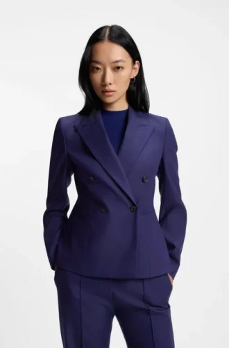 Slim fit-kavaj i twill av nyull