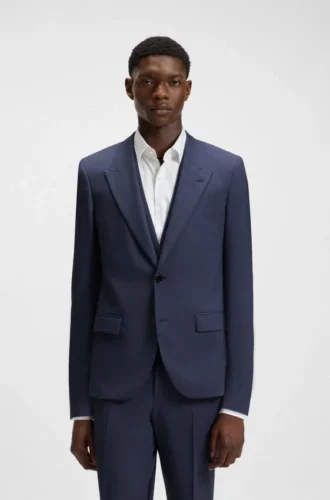 Slim fit-kostym och tre delar i stretchigt sharkskin