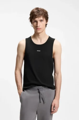 Slim fit-linne med kontrastlogotyp i stretchbomull