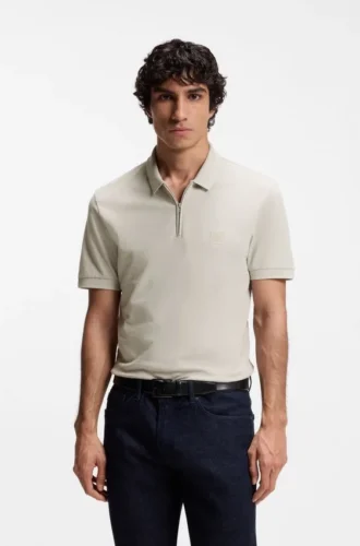 Slim fit-polotröja i stretchbomull med logotyp