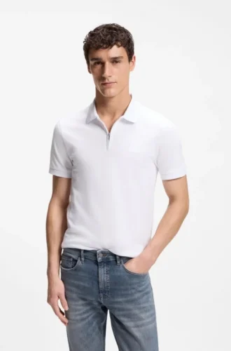 Slim fit-polotröja i stretchbomull med logotyp