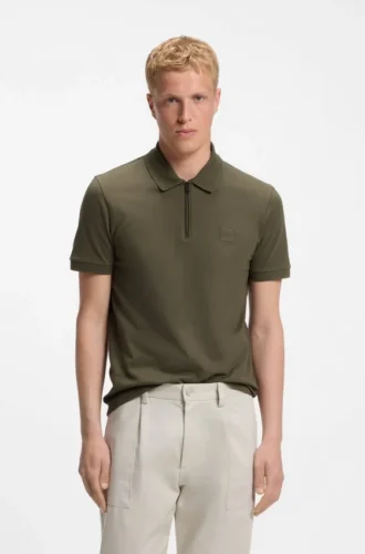 Slim fit-polotröja i stretchbomull med logotyp