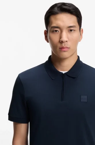 Slim fit-polotröja i stretchbomull med logotyp