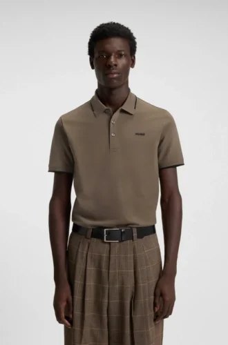 Slim fit-polotröja i stretchbomull med tryckt logotyp