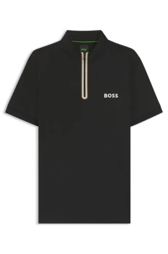 Slim fit-polotröja i stretchmesh med dragkedja i halsen