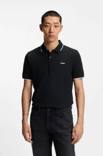 Slim fit-polotröja med broderad logotyp i stretchbomull