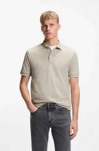 Slim fit-polotröja med logotyp-patch i stretchbomull