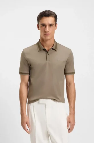 Slim fit-polotröja med strukturerade detaljer i merceriserad bomull