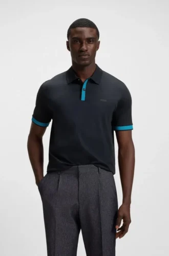 Slim fit-polotröja med strukturerade detaljer i merceriserad bomull