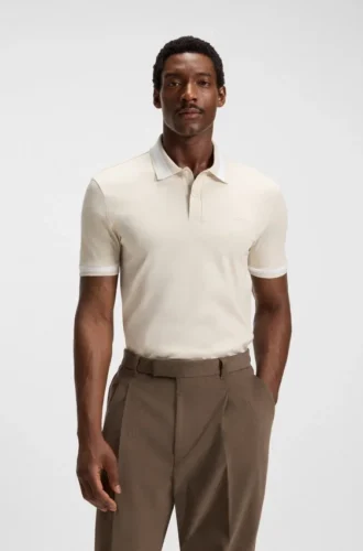 Slim fit-polotröja med strukturerade detaljer i merceriserad bomull