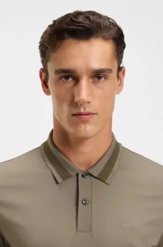 Slim fit-polotröja med strukturerade detaljer i merceriserad bomull