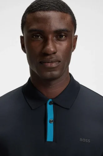 Slim fit-polotröja med strukturerade detaljer i merceriserad bomull