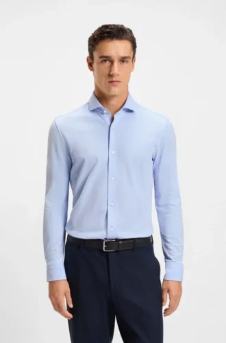 Slim fit-skjorta i bomullspiqué-jersey