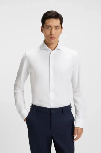 Slim fit-skjorta i bomullspiqué-jersey