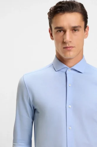 Slim fit-skjorta i bomullspiqué-jersey