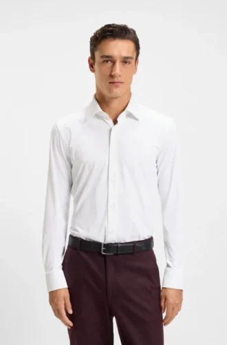 Slim fit-skjorta i borstad stretchflanell